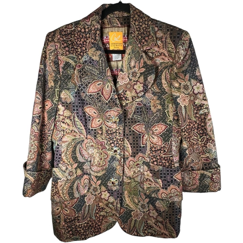 Christian Lacroix Paris Vintage Paisley Bedazzled Evening Jacket Blazer Size 12
